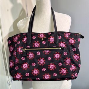 Michael Kors Nylon Floral Tote Bag Black/Pink Floral Print, Gold Tone Hardware